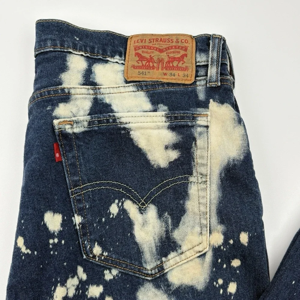 Levi's 541 Athletic Taper Jeans Mens 34x34 Blue Denim Custom Bleach Splash Dye